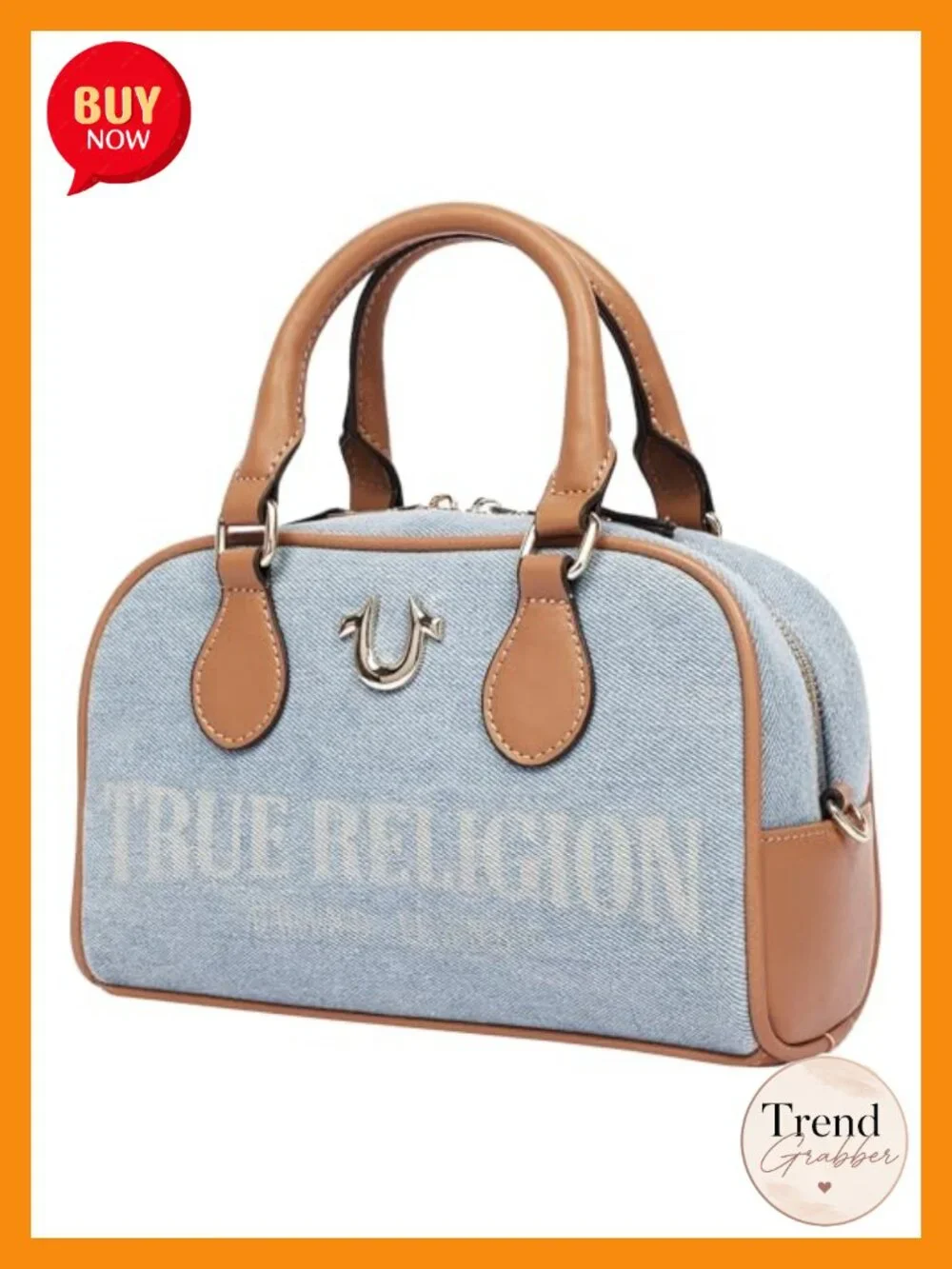 Denim Embroidered Logo Mini Satchel Crossbody with Gold Hardware